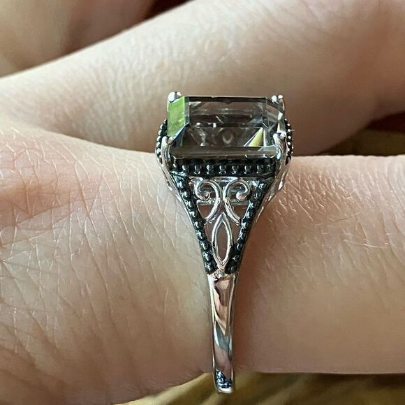 Natural Smoky Quartz Sterling Silver Solitaire Ring Size 10 - Picture 3 of 9